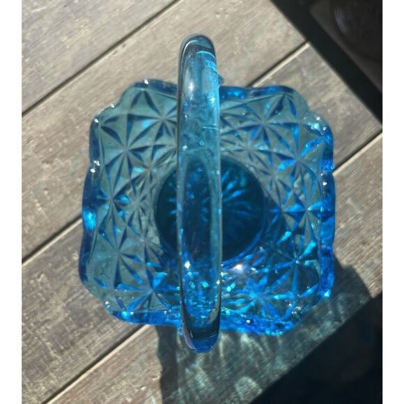 EUC Vintage Indiana Glass Monticello Aqua Blue Basket Handle 7" Easter Gift Art - Picture 4 of 12